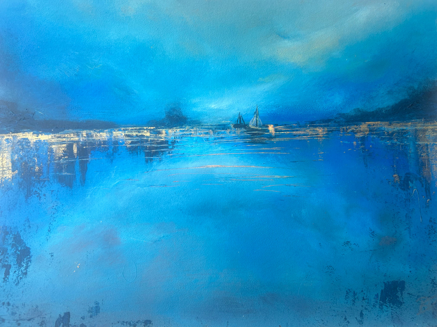 “Blue Reflections”, Acrylic on Paper, A4, unframed