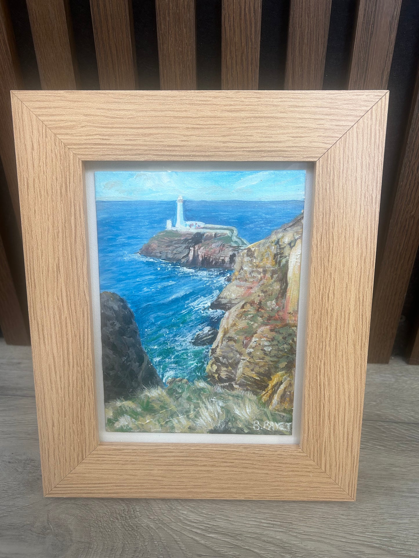 South Stacks Lighthouse, Anglesey, Mini 13x18cm, acrylic on canvas board, framed