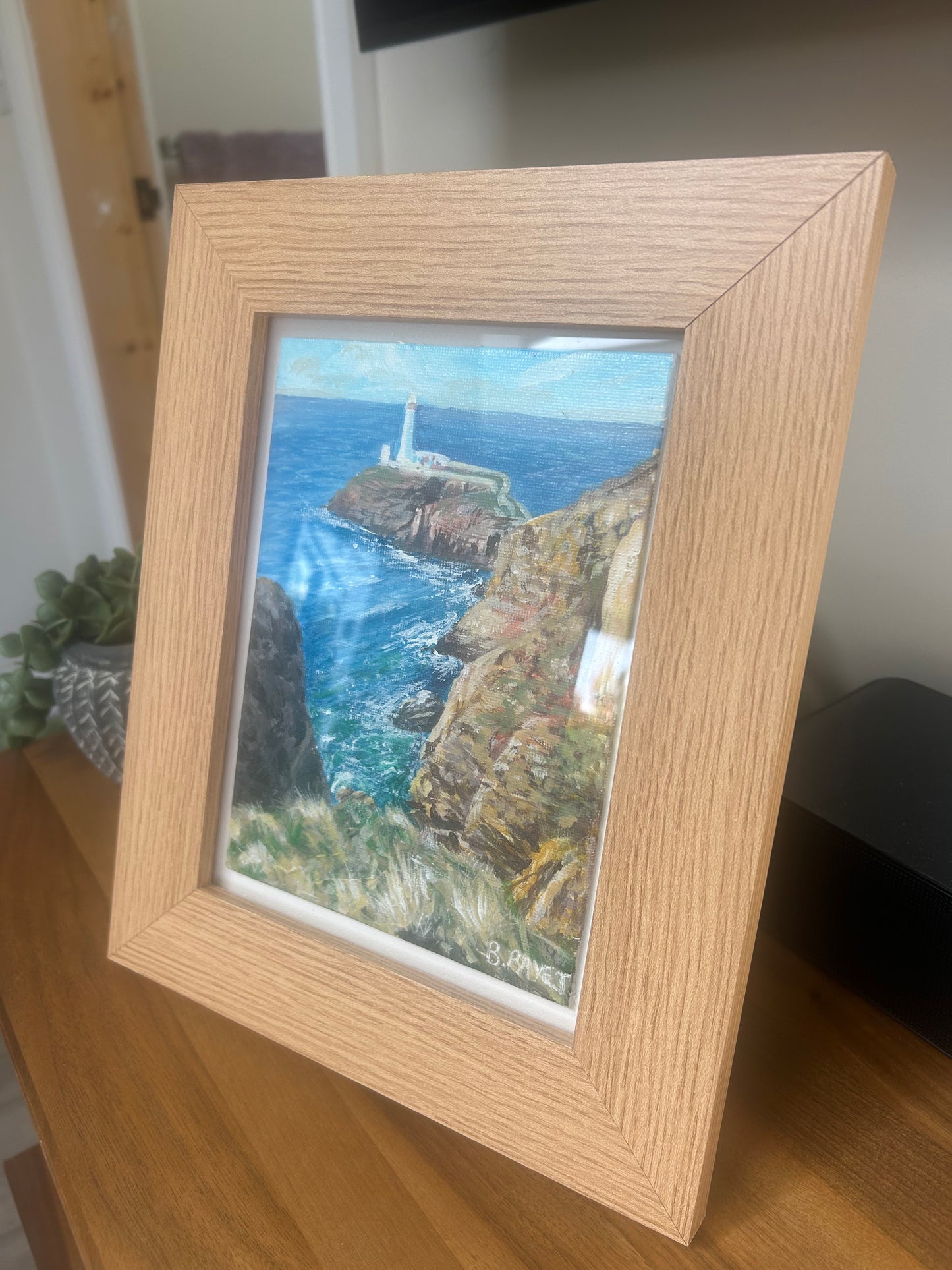 South Stacks Lighthouse, Anglesey, Mini 13x18cm, acrylic on canvas board, framed