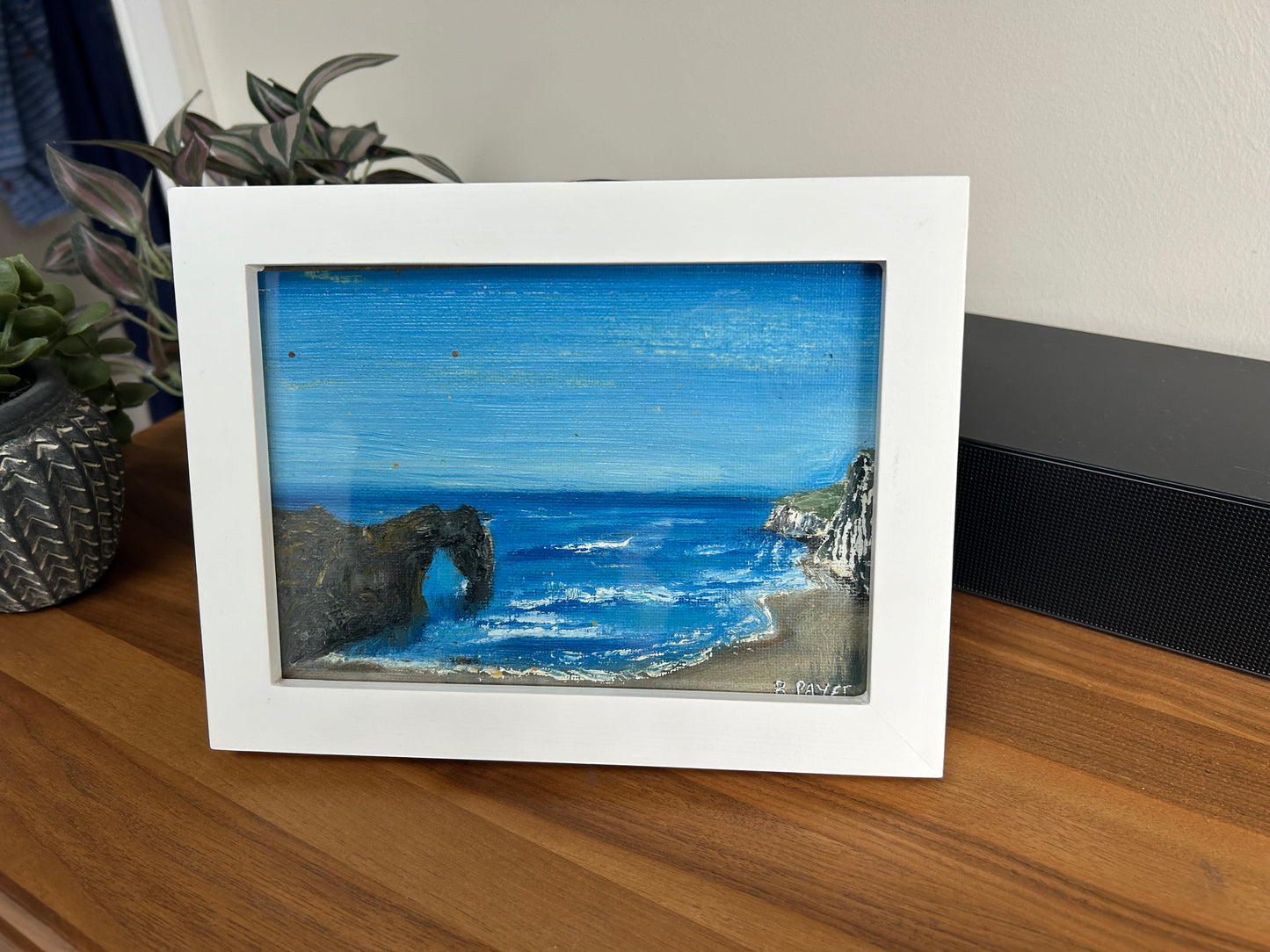 “Durdle Door in July” Mini, 13x18cm, acrylic on canvas board, framed