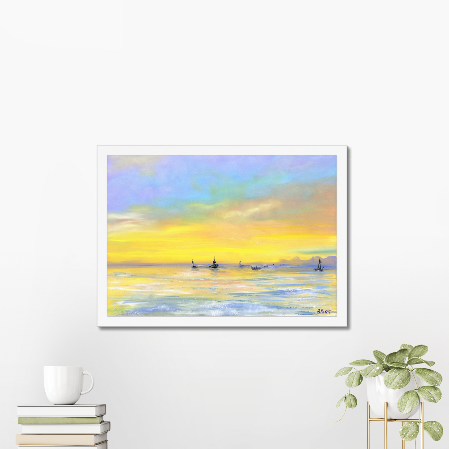 "Drifting into Dusk" 16x12" Framed Print - White