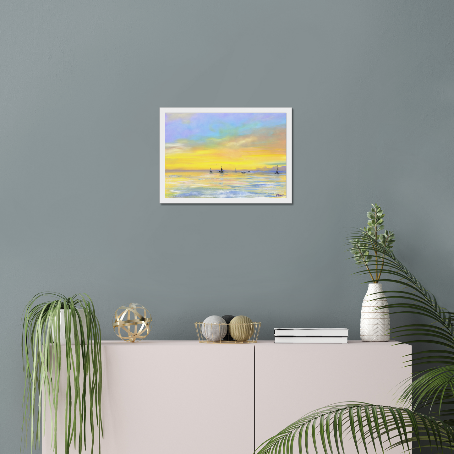 "Drifting into Dusk" 16x12" Framed Print - White